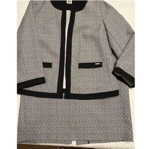 Anne Klein Black White Tweed Skirt Suit Set Size 12 Contrast Trim Professional